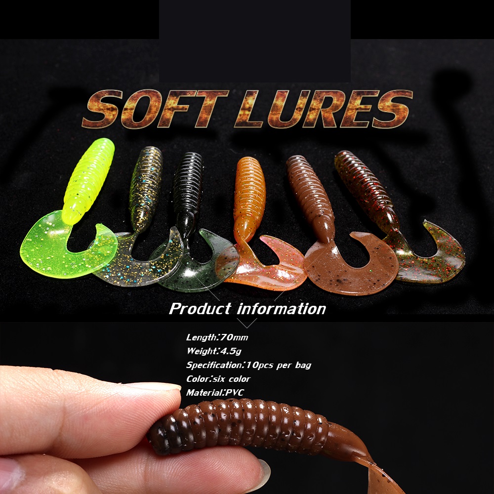 10pcs/lot soft artificial bait wobbler small Mouth Bass 70mm /4.5g fishing lure tackle Grub pvc for jig head worm 6 colors-image-616970857