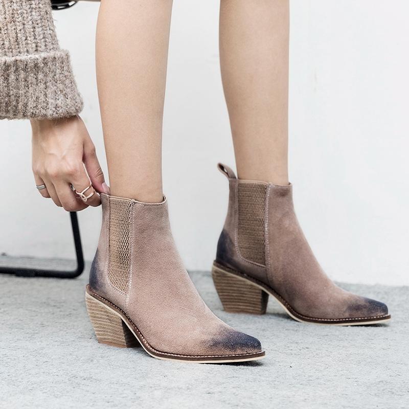 

Leather Genuine Ankle Boots for Women High Heel Boots Sexy Pointed Toe 2020 Winter Fashion Shoes Woman Botas Mujer Botte Femme1, Gray