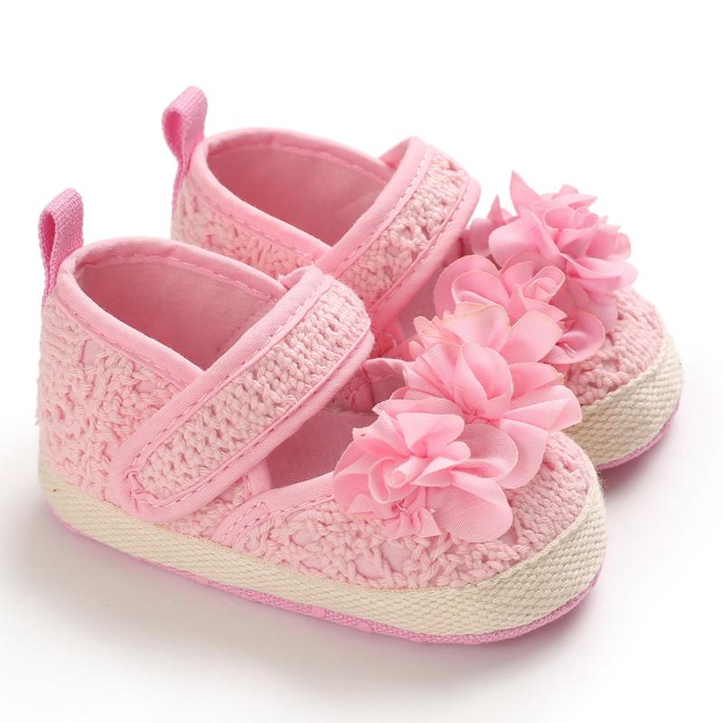 

Baby Girls First Walkers Pink White Flowers Lace Newborn Infant Princess Crib Shoes Soft Sole Prewalker New Arrival