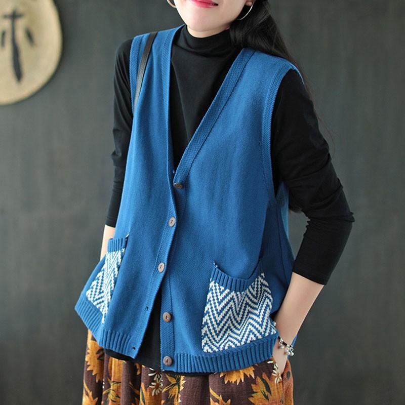 

FairyNatural Women Knitted Cardigan Vest 2021 Autumn Spring Vintage Loose Ladies Casual V-neck Single Breasted Knitwear, Black