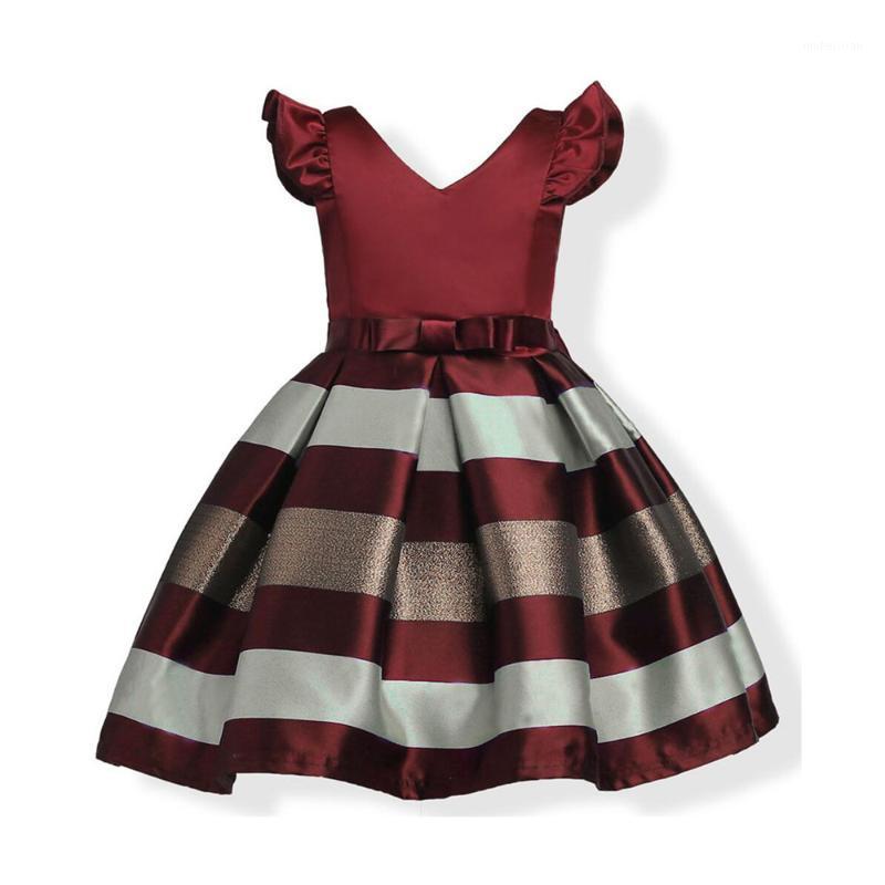 

Little Girls Wedding Evening Party Dress Bow Ball Gown Princess Dress for Girl Striped Elegant Tutu Baby Kids Costumes1, A-002