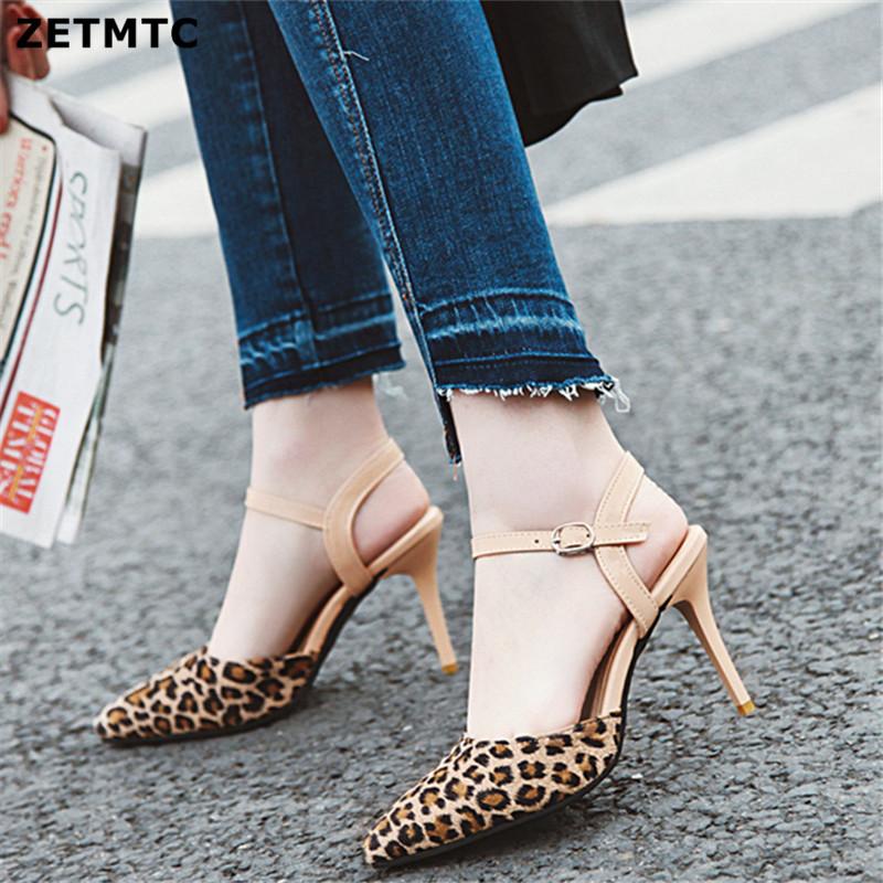 

ZETMTC Shoes Party Shoes Women Pointed Toe Slingbacks Pumps Thin Heel Buckle Strap High Heels Pumps Sexy black Pump Sandals