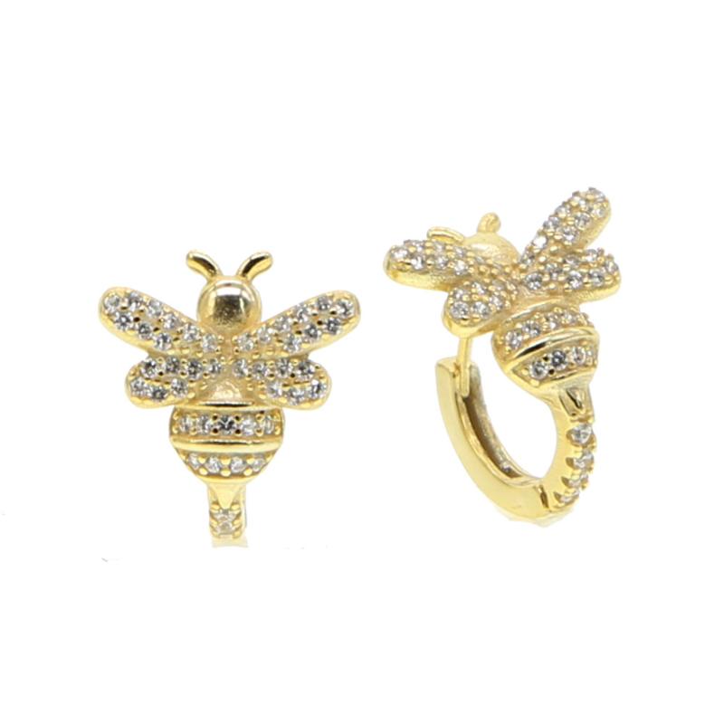 

Solid 925 Sterling Silver Lovely yellow Bee Animal hoop Earrings for Women Fine Jewelry golden plated earing Bijoux 2021 new
