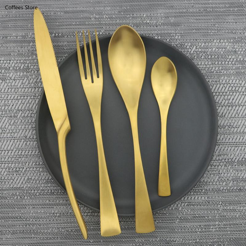 

4pcs Gold Cutlery Set 304 Stainless Steel Metal Flatware Set Knife Fork Spoon Dinnerware Reusable Kitchen Tableware