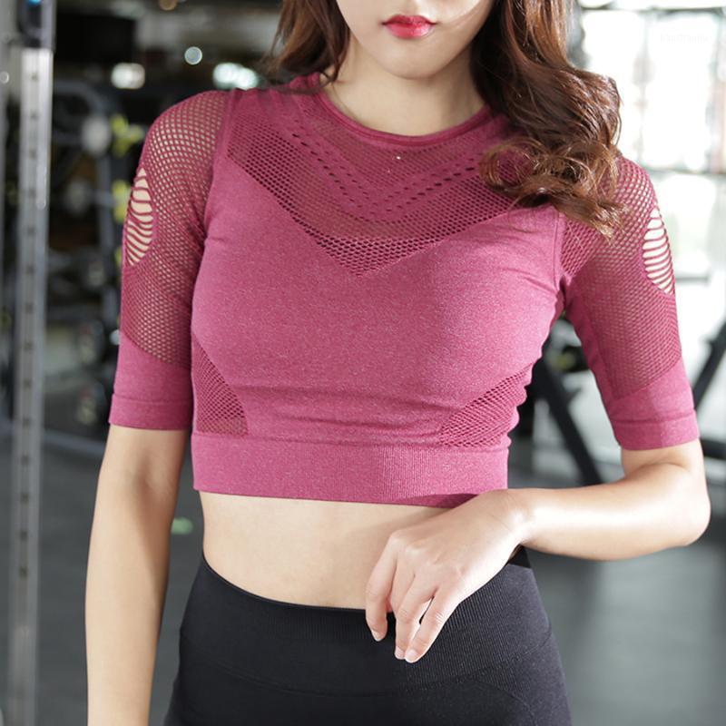 

BINAND Hollow Sport Crop Top Mesh Yoga Top Seamless Fitness Women Sexy Slim Running Gym Shirt Quick Dry Training Yoga Shirt1, Grey