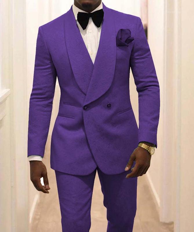 

New Arrival Groomsmen Shawl Lapel Groom Tuxedos Purple Pattern Men Suits Wedding/Prom Best Man Blazer( Jacket + Pants + Tie) Z421, Red