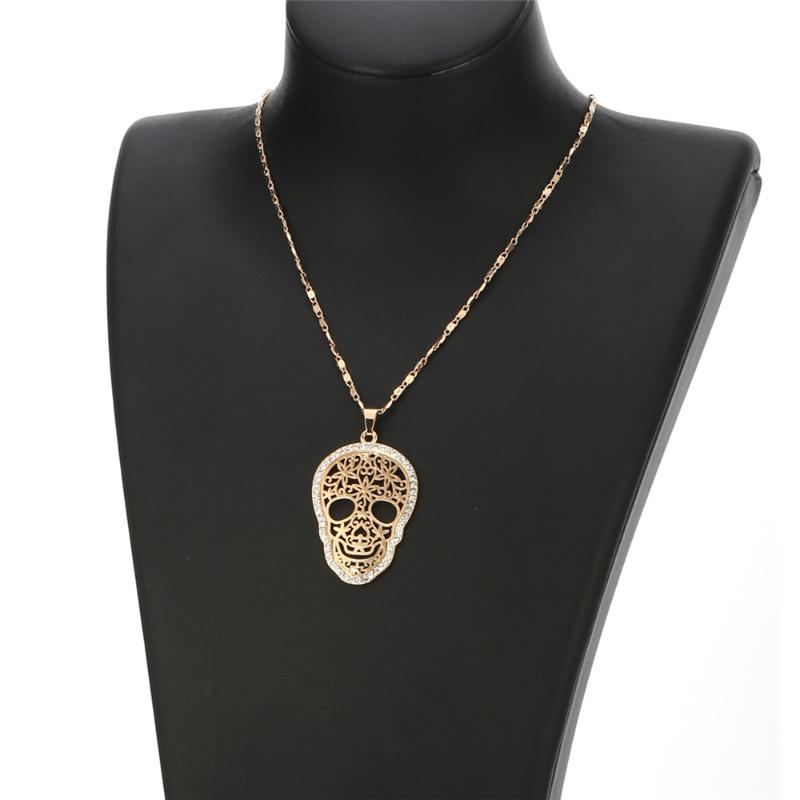 

CZ Crystal Flower Skull Charms Necklace For Women Hollow Out Laser Copper Charm Statement Necklace Jewelry Clavicle Chains