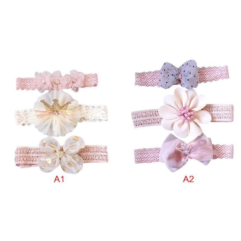 

3Pcs Baby Elastic flower headband Headbands Hair Girls Bowknot Hairband Toddler Infants accessories set photography props, A1
