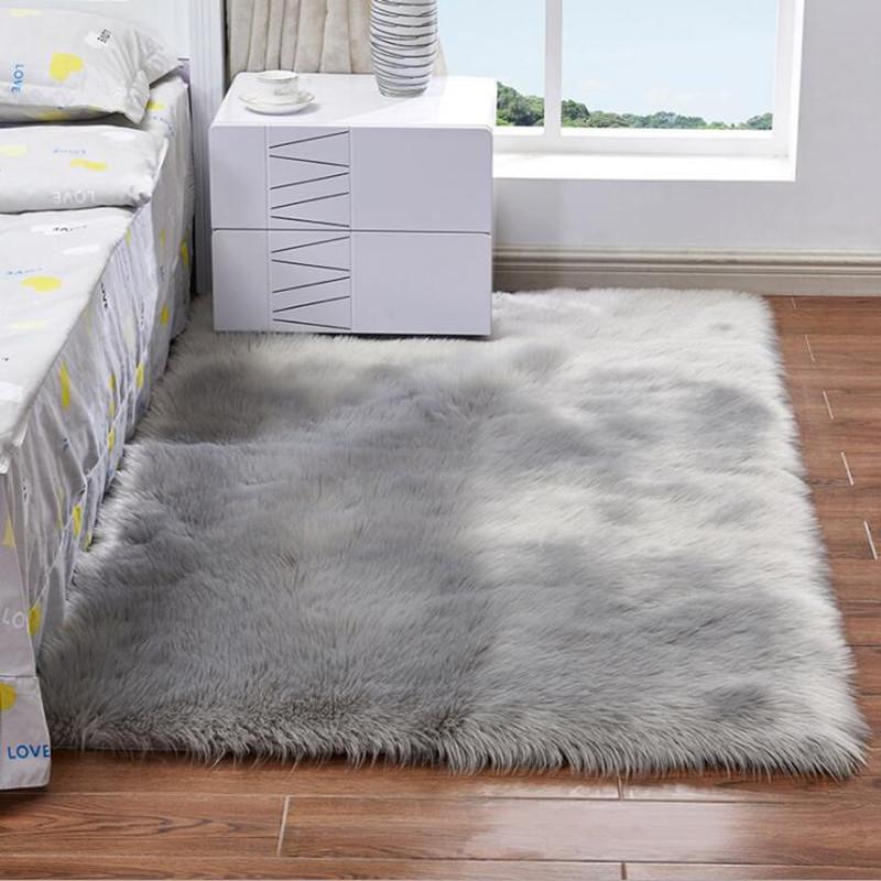 

Plush Soft European Bedroom Carpet Imitation Wool Pad Long Hair Bedside Bay Window Cushion Sofa Cushion White Pink Window Carpet, Khaki