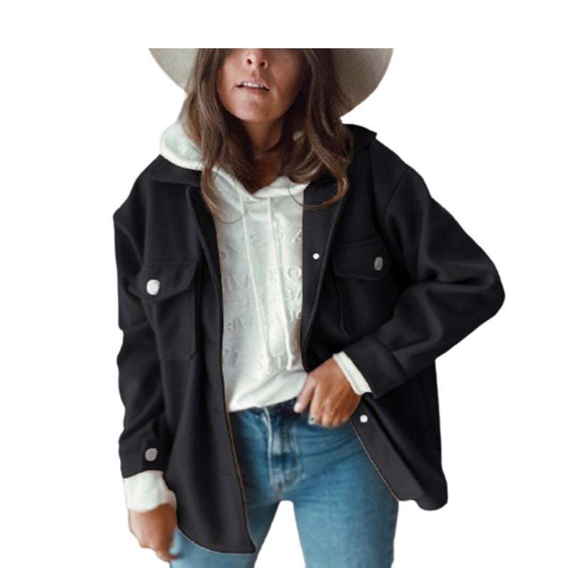 

New Woman Casual Coat Breasted Cardigan Decorative Pocket Lapel Solid Color Short Woolen Jacket Work Clothes Outerw Size  L XL, 2349 khaki