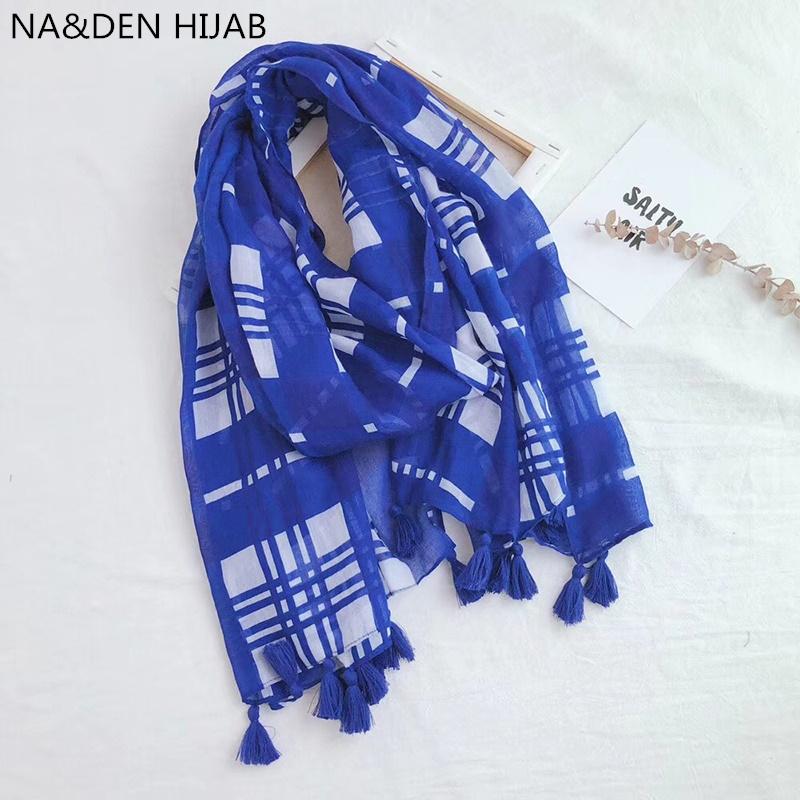 

Hot Sale Blue Plaid print viscose scarf with tassel women scarves fashion wraps Muslim hijab shawl bandana 10pcs/lot fast ship