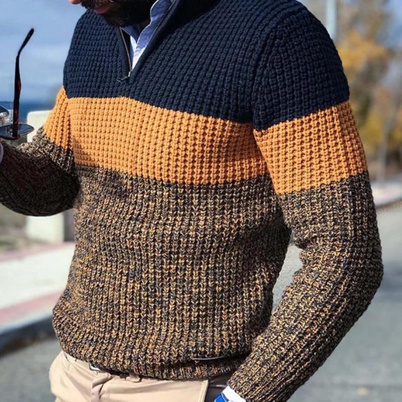 

Color Bock Men Knitted Sweater Autumn Winter Warm Pullover Jumper Plus Size Long Sleeve Casual Oversize Man Knitwear Tops 2020, Grey