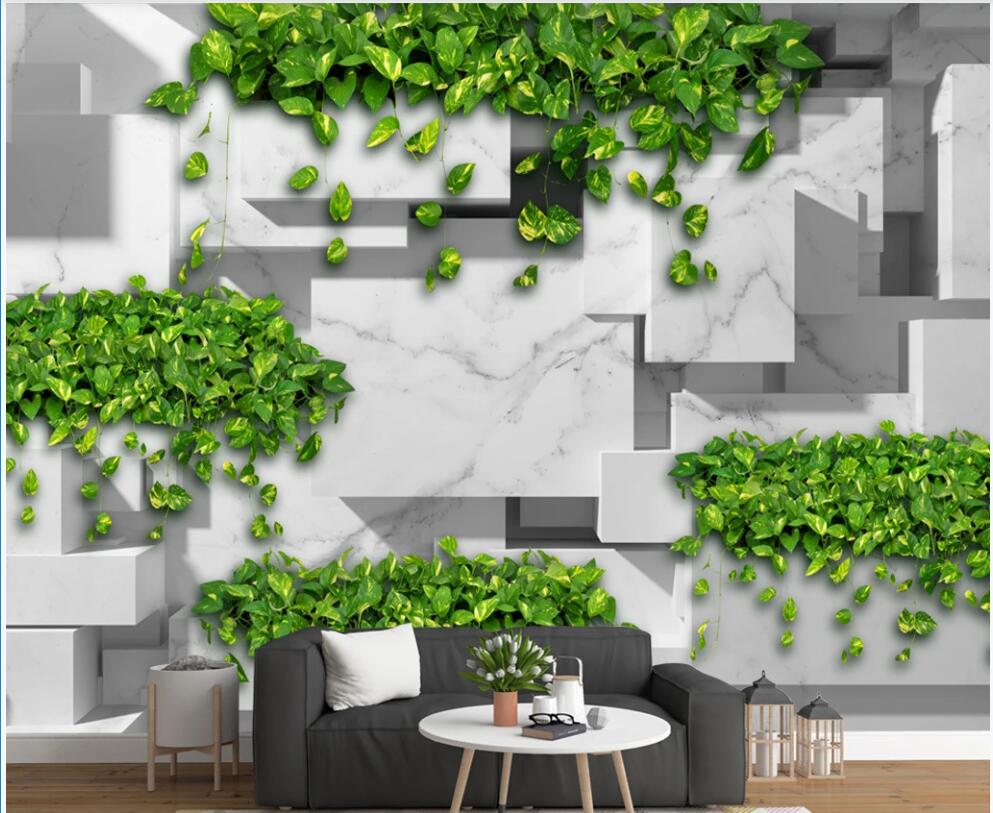 

3d wallpaper custom photo mural on the wall Fresh green plant geometric square home decor 3d wall murals wallpaper in the living room, Non-woven wallpaper