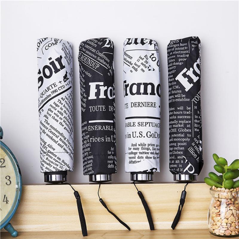 

Black and white newspaper Folding Thickened Black Rubber Umbrella Umbrella Rain Women for Men Sun Rain Gear Parasol