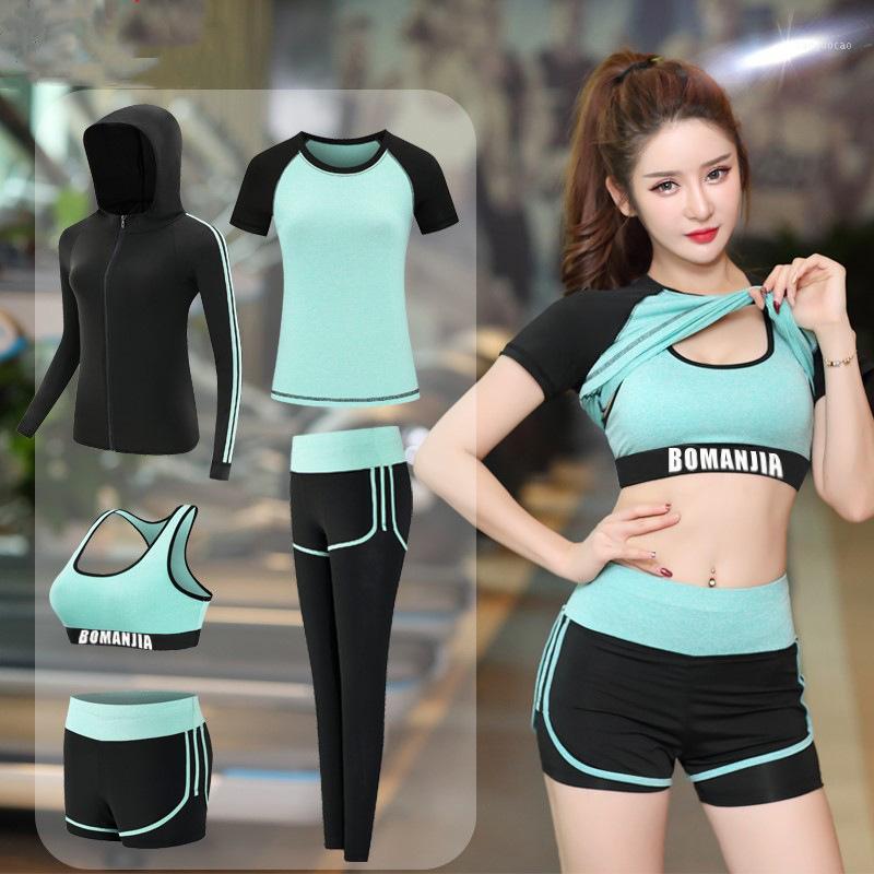 

5 Pieces/Set Sport Suits For Women Training Set Fitness Sports Clothing Workout Running Tracksuit Yoga Set Seamless Sportswear1, Green