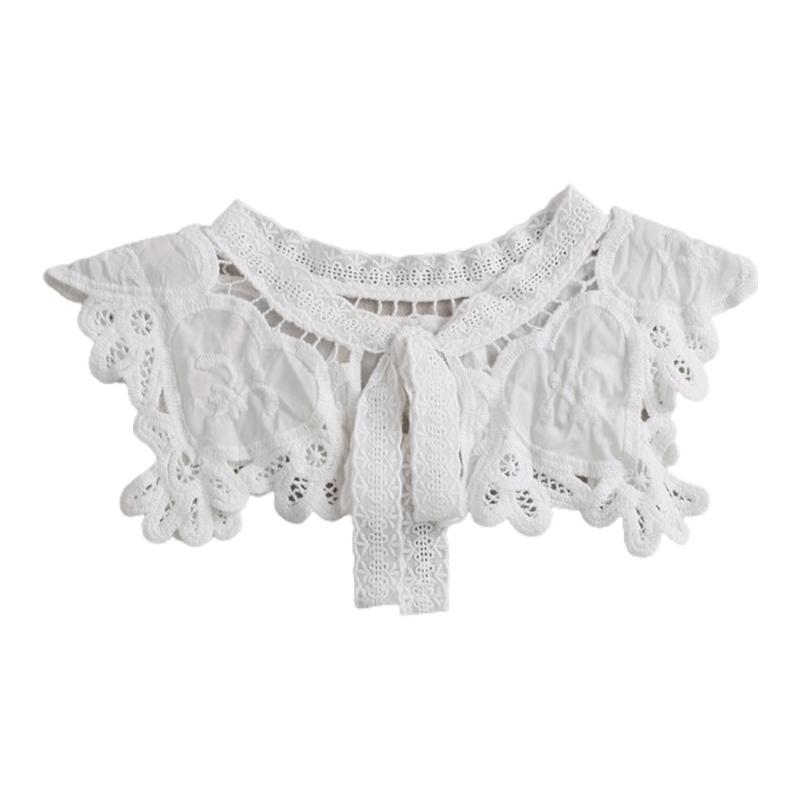 

Women Sweet Hollow Out Heart Lace False Fake Collar Lolita Lace-Up Bowknot Detachable Necklace Shawl Decorative Capelet
