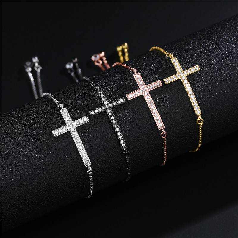 

2022 Classic Adjustable Womens Fashion AAA Zirconia Cross Charm Bracelet Wholesale