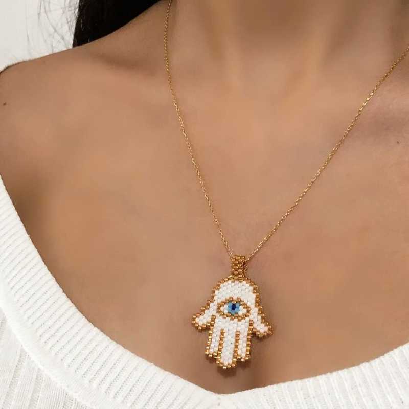 

Go2boho Fatima Hamsa Hand Necklaces Pendant Jewelry Miyuki Lucky Evil Eye Necklace For Women Gift Jewellry For Beat Friends
