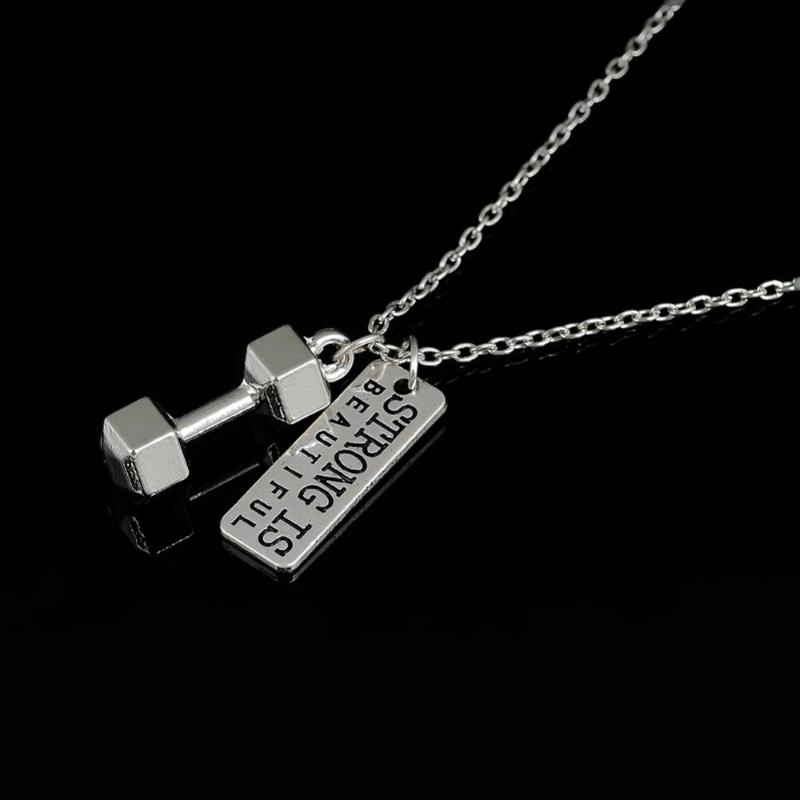 

Pendant Necklaces Skyrim Dumbbell With Strong Is Beautiful Dog Tag Weightlifting Necklace Fitness Jewelry