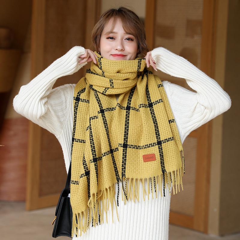 

Autumn and winter new knitted cashmere scarf women's long version to keep warm tassels student casual all-match shawl scarf