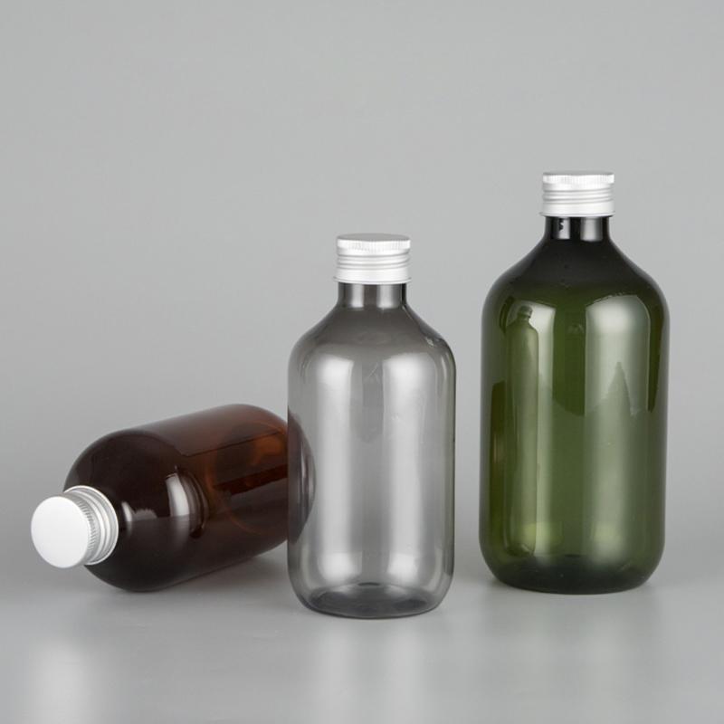 

300ml 500ml 12pcs/lot Gray/Brown/Green Empty Cosmetic Bottle With Black Aluminum Screw Caps, Toner Container Oil Plastic Bottles