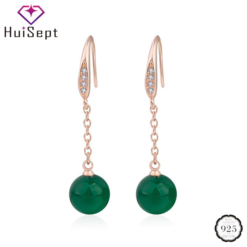 

HuiSept Women Earrings 925 Silver Jewelry Round Emerald Zircon Gemstone Drop Earring for Wedding Engagement Party Accessories