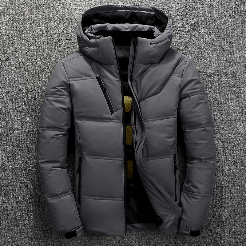 

Blue, Gray Brief Paragraph With Thick Coats Detachable Cap Warm White Duck Down Jacket