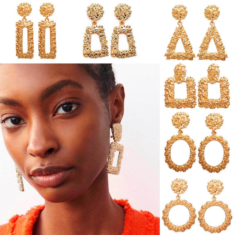

2021 New Fashion Geometric Earrings For Women Gold Color Meatal Jewelry Exaggeration Punk Big Long Rectangle Statement Earring