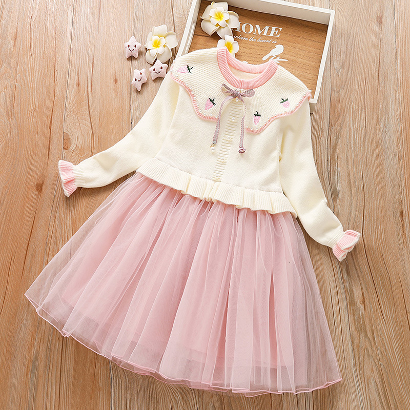 

2021 New Baby Girls Knitted Pearls Sweater Infant Toddler Girl Pullover Children Warm Clothes for Winter Autumn Es 4-10y Axv3, Beige