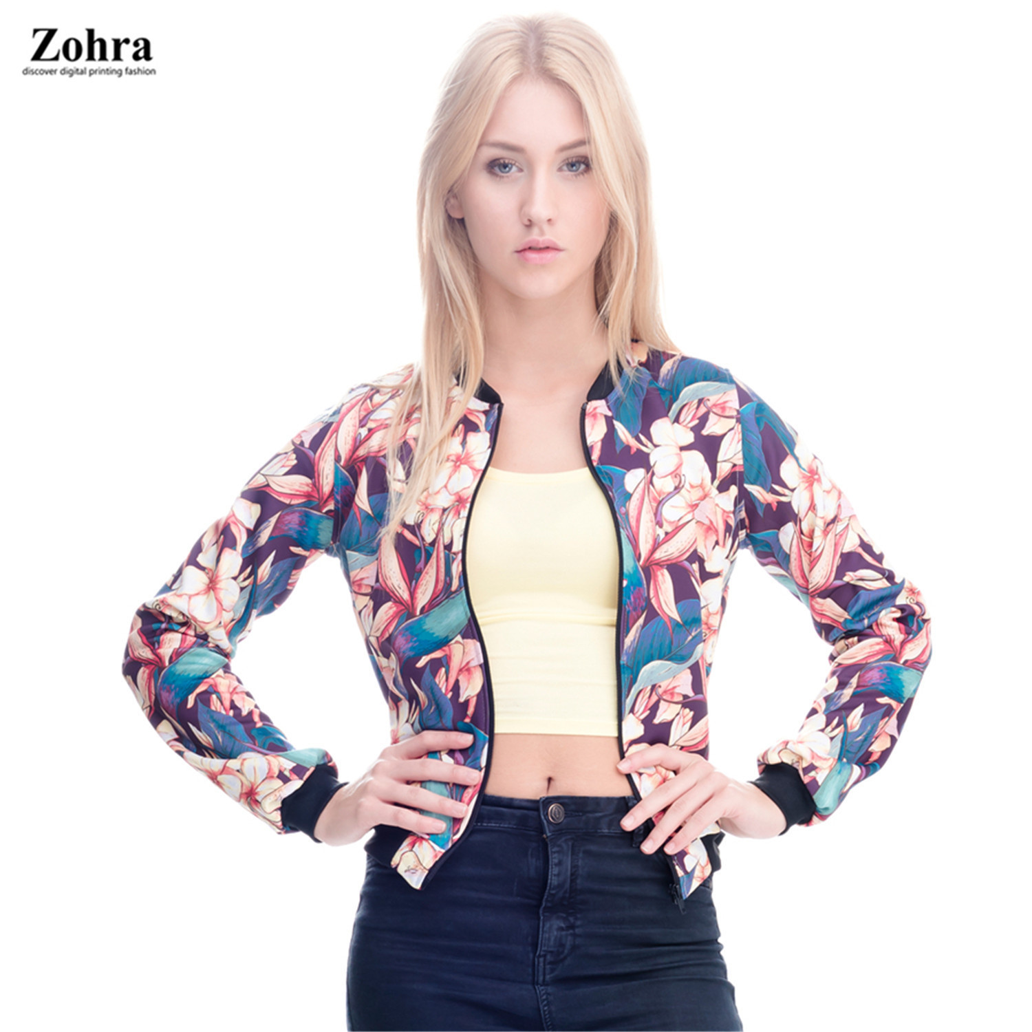 

Short coat long sleeve printed feminine thin with zipper to keep casual warm 2020 female jacket top 40HA, Multi
