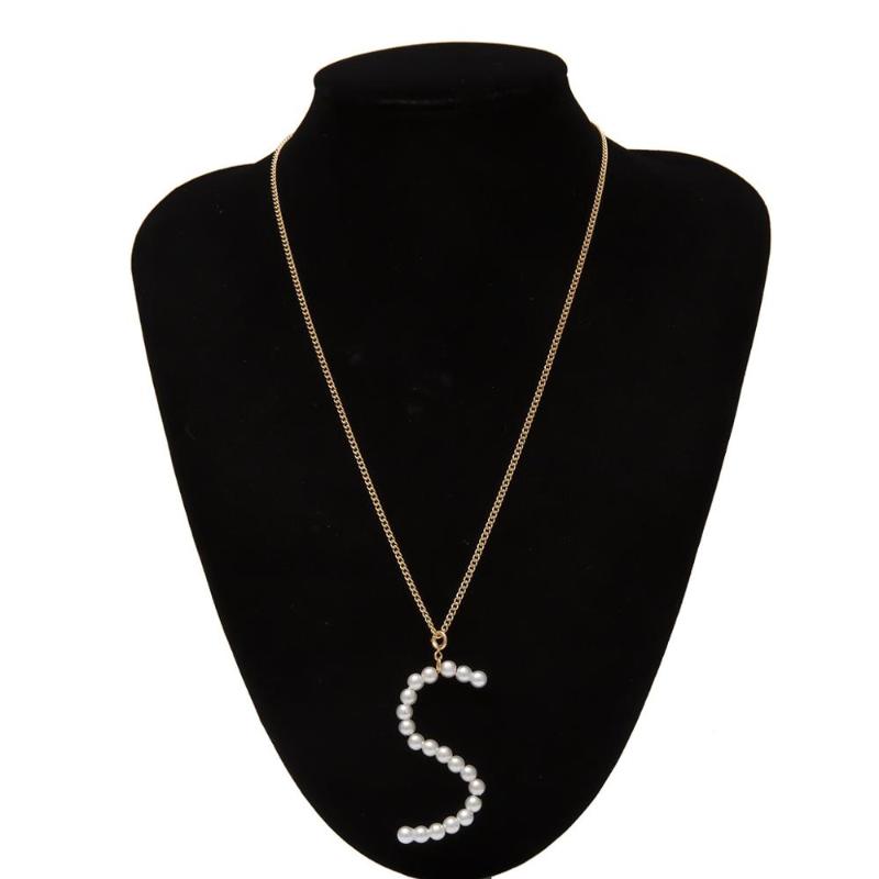 

Letter Imitation Pearls Necklace Bohemia Name Initial White Pearl Pendant Chain Statement Necklace For Women Wedding