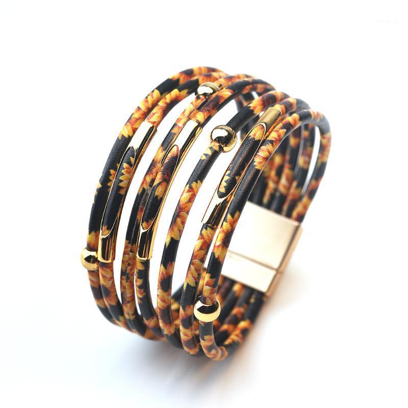 

Charm Bracelets ZG Daisy Bracelet Leather Women And 2021 Fashionable Elegant Boho Multi-layer Wrap Wide Jewelry1