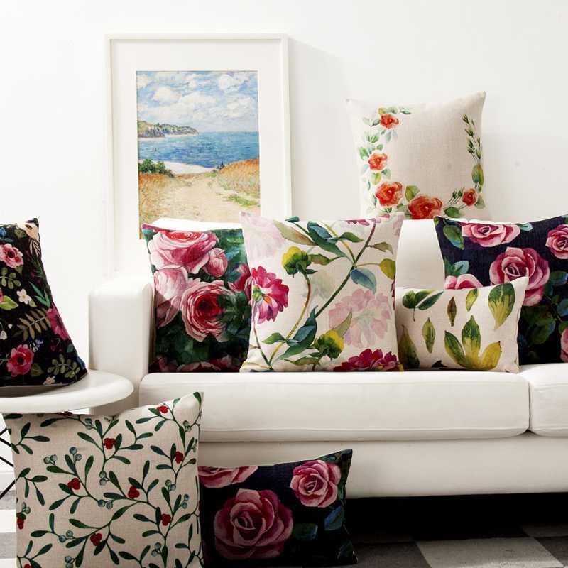 

American Rural Flowers Rose Fresh pastoral Pillow Cover Home Decorative Pillows Linen Pillow Case Office Sofa Cushion Cover1