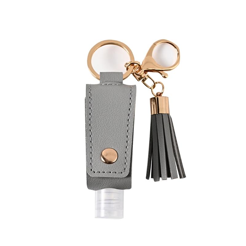 

30ml Portable Empty Hand Sanitize Bottle with Tassels Leather Keychain Holder GXMC