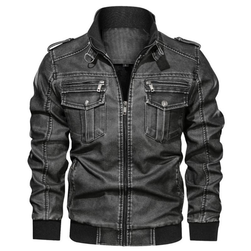 

2020 Autumn Winter pilot PU bomber leather jacket Men New leisure hot faux jacket motorcycle coat male plus size, Black