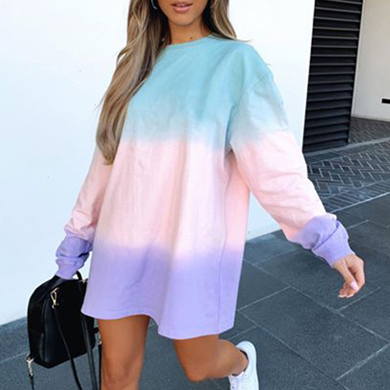 

Popular female 2020 high-quality neck long sleeve sweatershirts oversized tie dye pritn sweatershirt, The picture