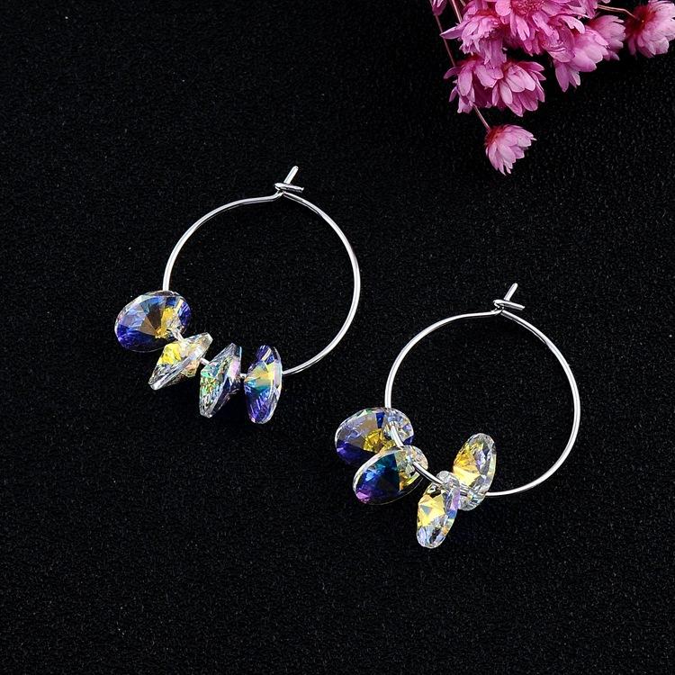 

Hoop & Huggie Silver Color Big Crystals Earrings With Pendant For Women Party Colorful Beads Jewelry Christmas Gift