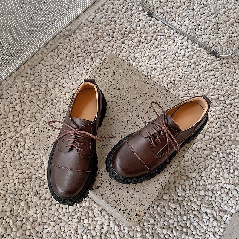 

2021 New Houses More Size 34-43 Genuine Lace Up to Retro-brown Ladies Women Shoes DT7P, Black