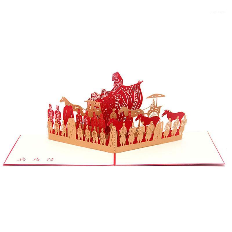 

Handmade Cards Wonders Of The World Terra Cotta Warriors Paper Invitation Greeting Cards Tourism PostCard Hollow 3D Gift1