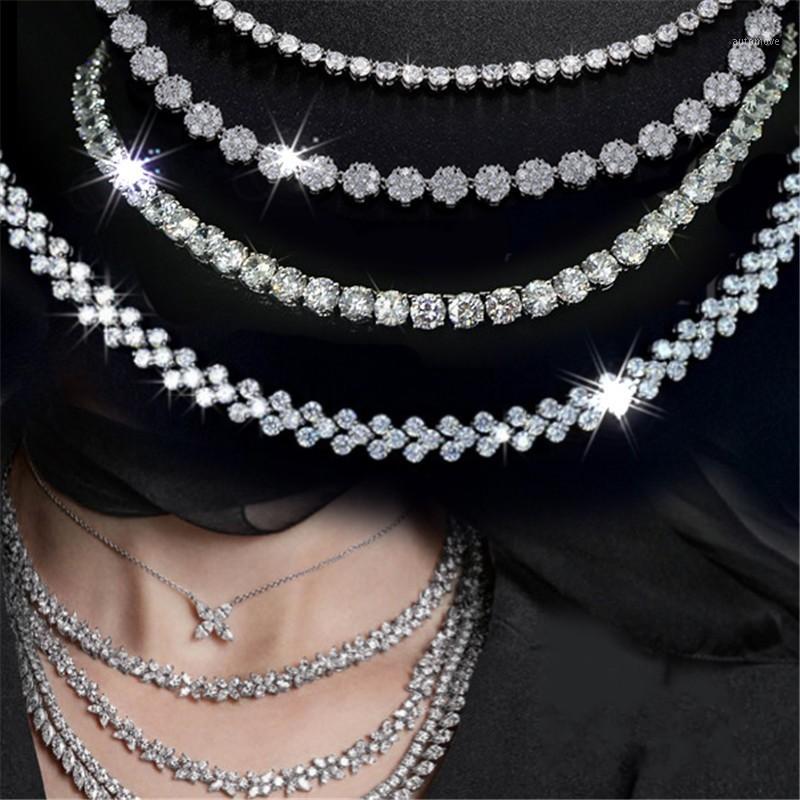 

choucong Handmade Tennis Roman Necklace 4mm Zircon Cz Silver Color Chain Party Wedding Necklace for women Hiphop Jewelry1