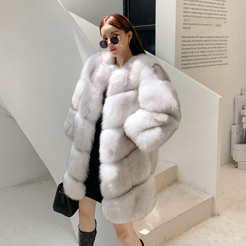 

Winter Ladies Jacket Long Natural Blue Fox Fur Coat Hot Leather Outward Bhx1, Ivory.