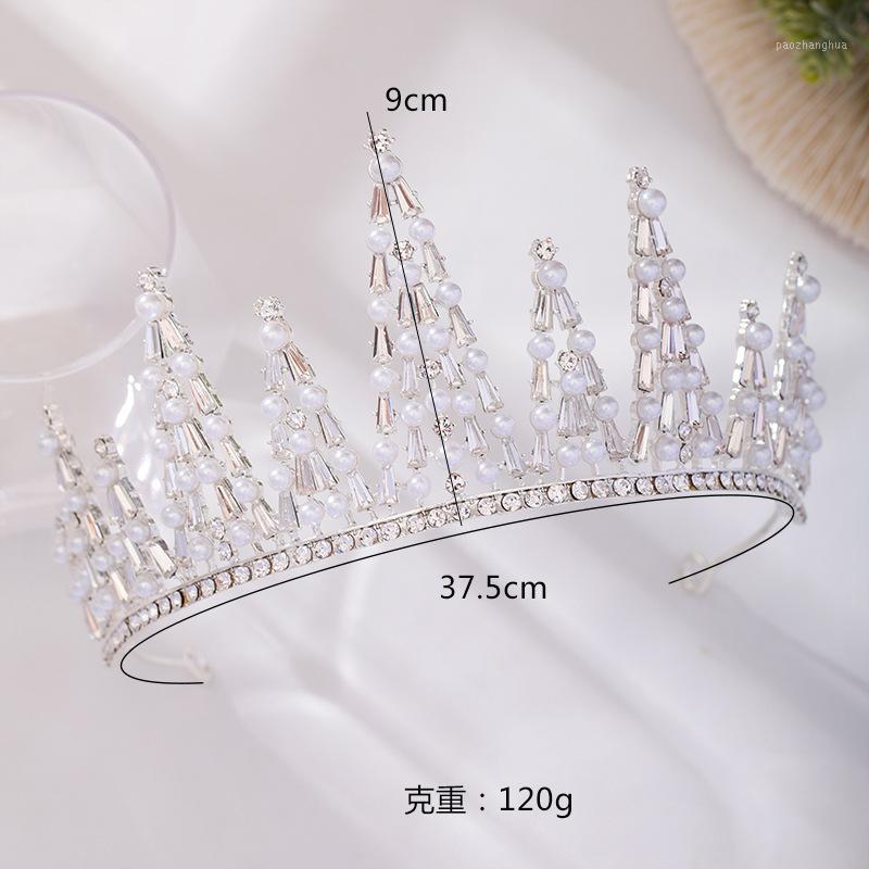 

Baroque Luxury Silver Plated Crystal Beads Pearl Bridal Tiaras Crown Rhinestone Wedding Hair Accessories Pageant Diadem Headband Clips & Bar, Golden;silver