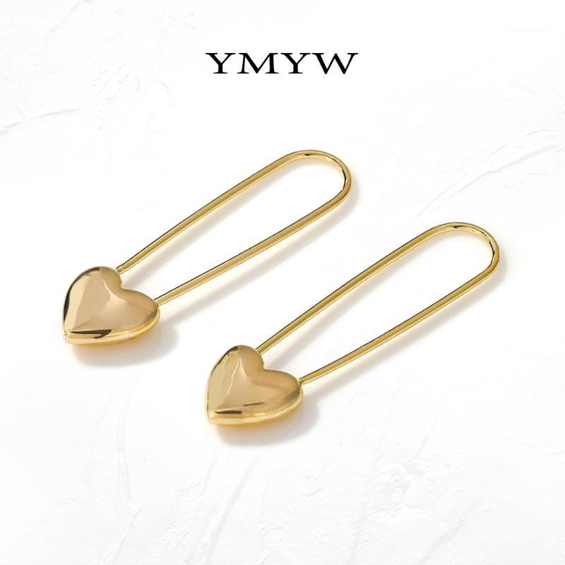 

Hoop & Huggie YMYW Romantic Heart Earrings For Women Copper Gold Color Jewelry Trendy Geometric Hollow Pendientes Mujer Moda1