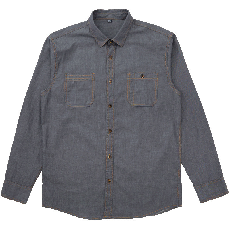 

2021 New 100% Cotton Autumn Long Grey Color Shirt Denim Top Light Fine Male Adjustment xl M5it, Blue ribbon