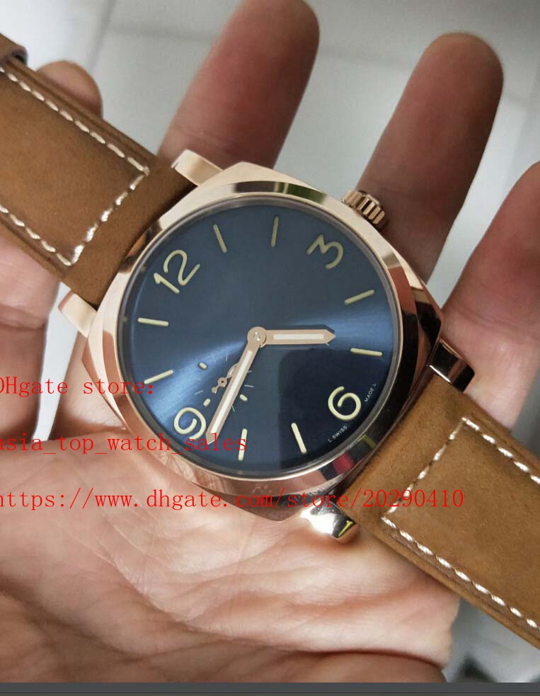 

Topselling Mens Watches super Automatic Movement 45 mm Blue dial Rose gold watchcase Behind transparent Leather Strap 690