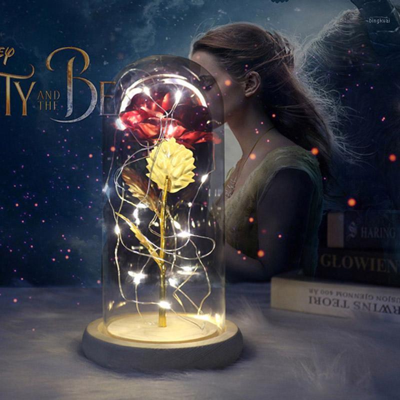 

Eternal Flower Rose in a flask Wed Ding Decoration Artificial Flowers Glass In Cover for Valentine's Day1, Gold with box