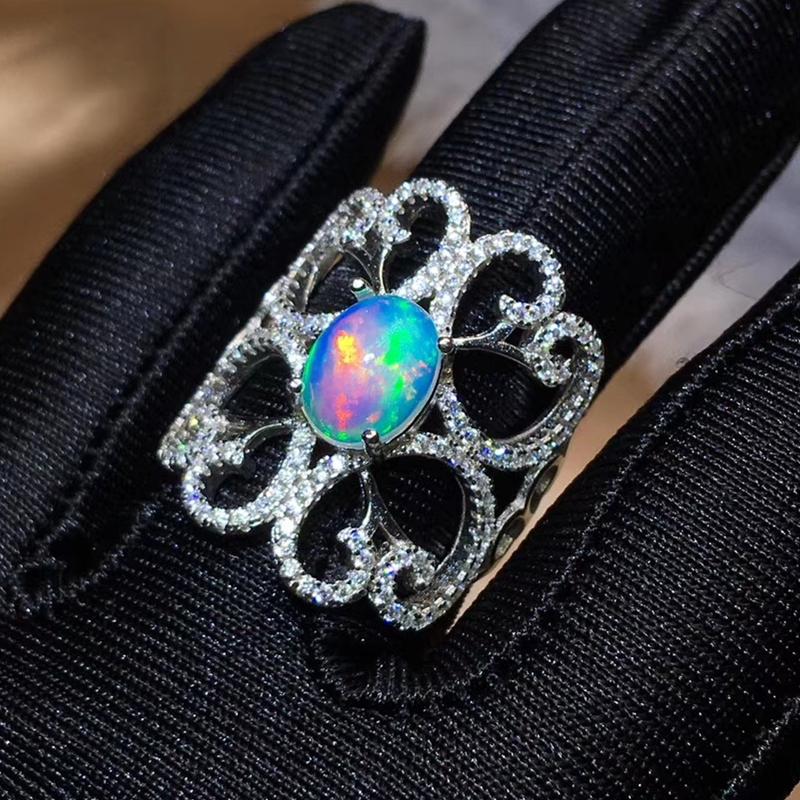

Cluster Rings Per Jewelry Natural Real White Opal Classical Ring 0.8ct Gemstone 925 Sterling Silver For Men Or Women Q205816, Golden;silver