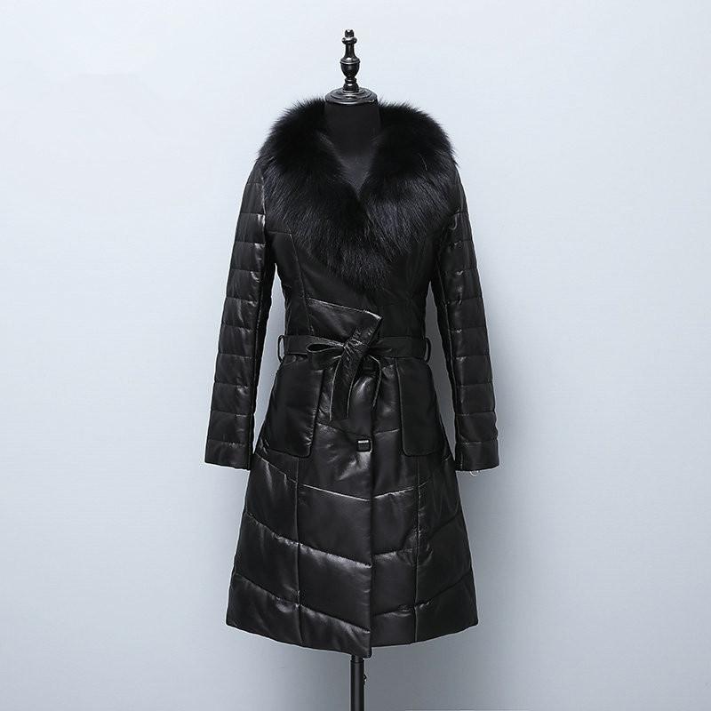 

100% Real Sheepskin Coat Female Fur Collar Korean Down Jackets Winter Women Genuine Leather Jacket 6xl MY3786, Black black fur