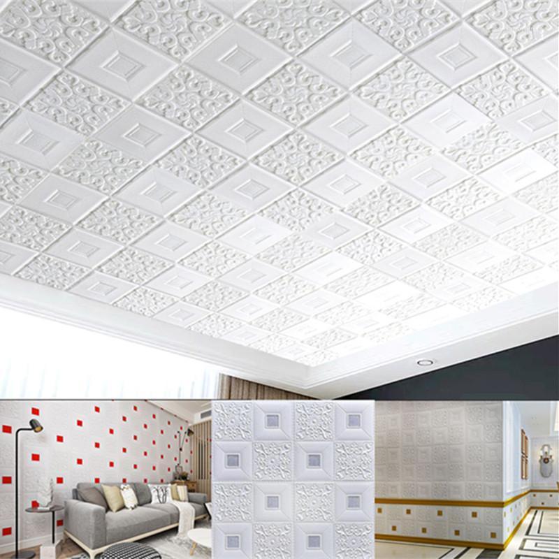 

3D Wall Stickers ceiling sticker roof decoration Foam wallpaper stereo waterproof DIY TV background wallpaper decoration sticker1, White blue