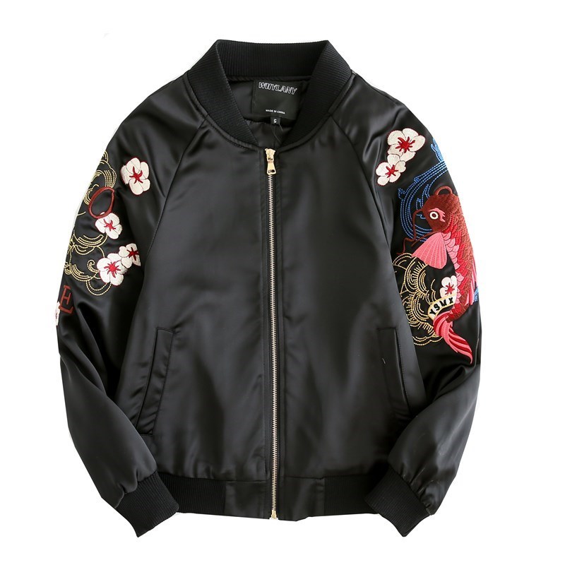 

and Luxury flowers embroidered carp birds satin sleek spring feminine autumn released baseball coats GL0N, Pink.